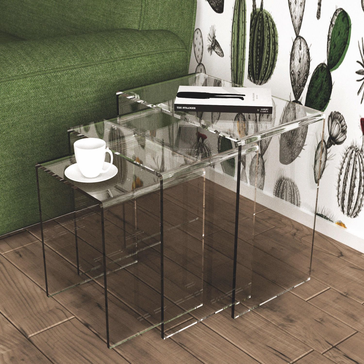 Set 3 tavolini da salotto in plexiglass Triade