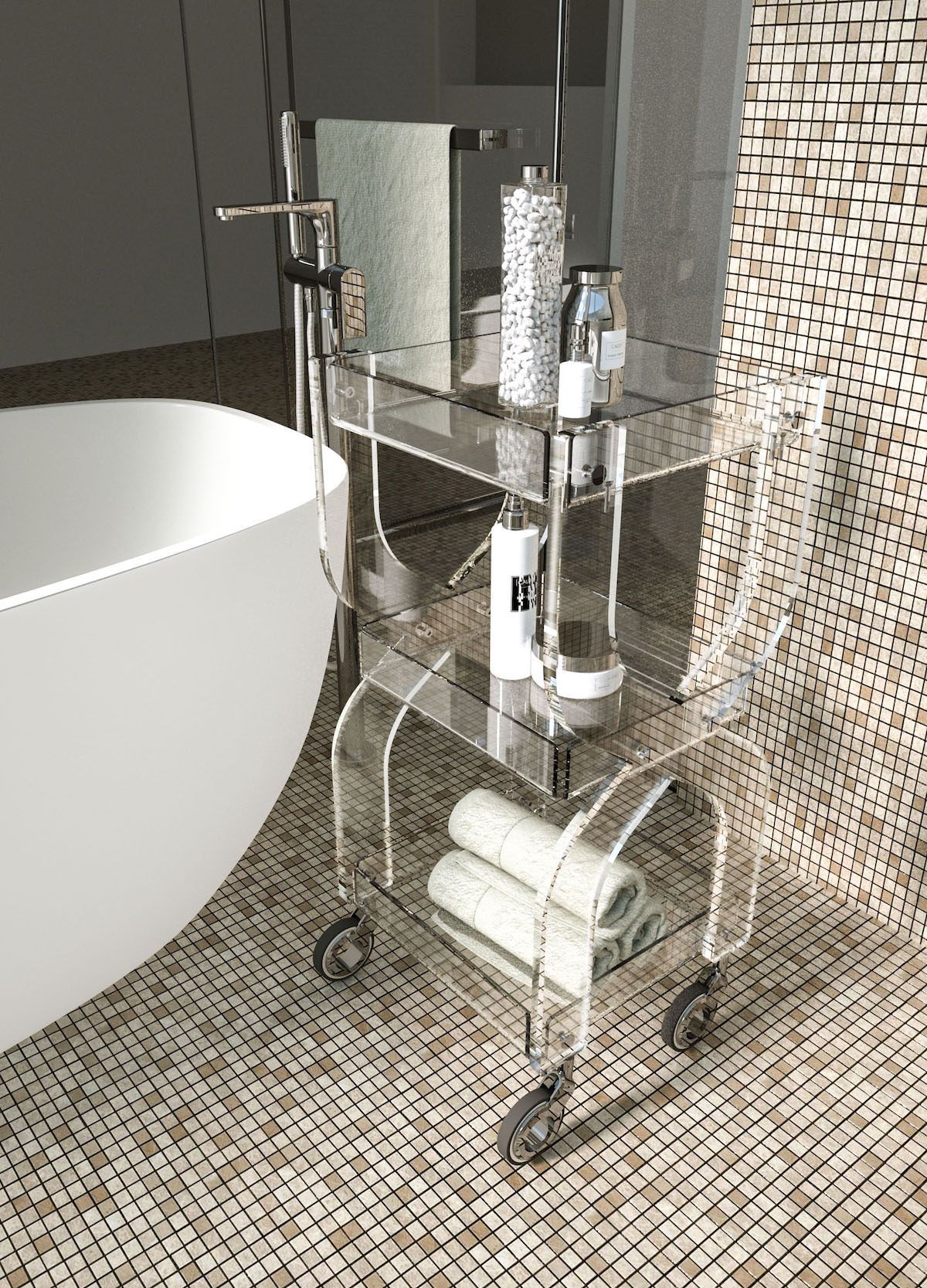 Carrello per cucina o bagno in plexiglass trasparente Rosita