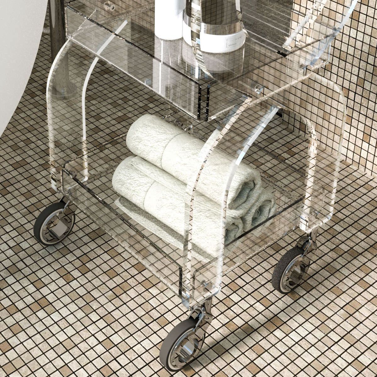 Carrello per cucina o bagno in plexiglass trasparente Rosita