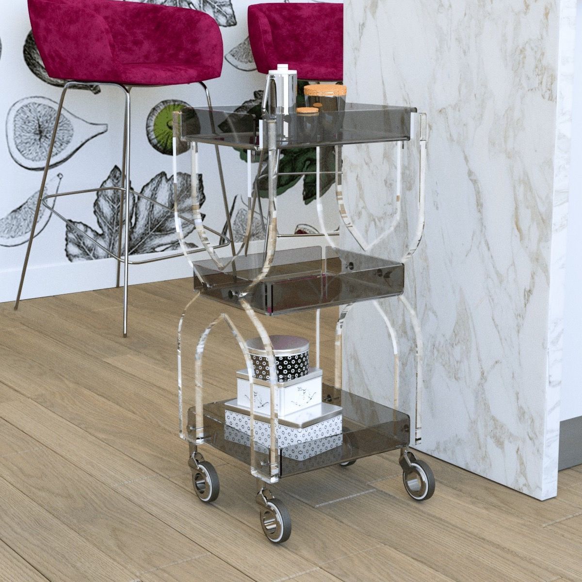 Carrello per cucina o bagno in plexiglass trasparente Rosita