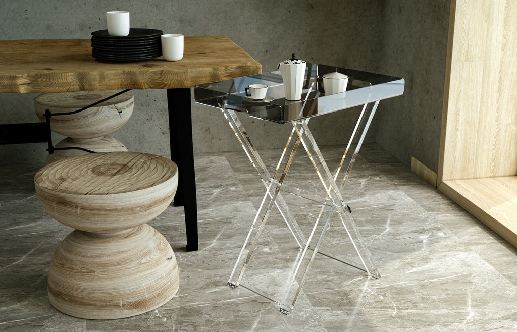 Tavolino pieghevole con vassoio in plexiglass Milena