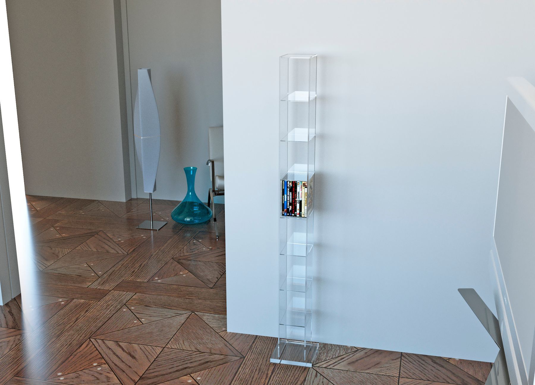 Porta CD a colonna in plexiglass trasparente Slim