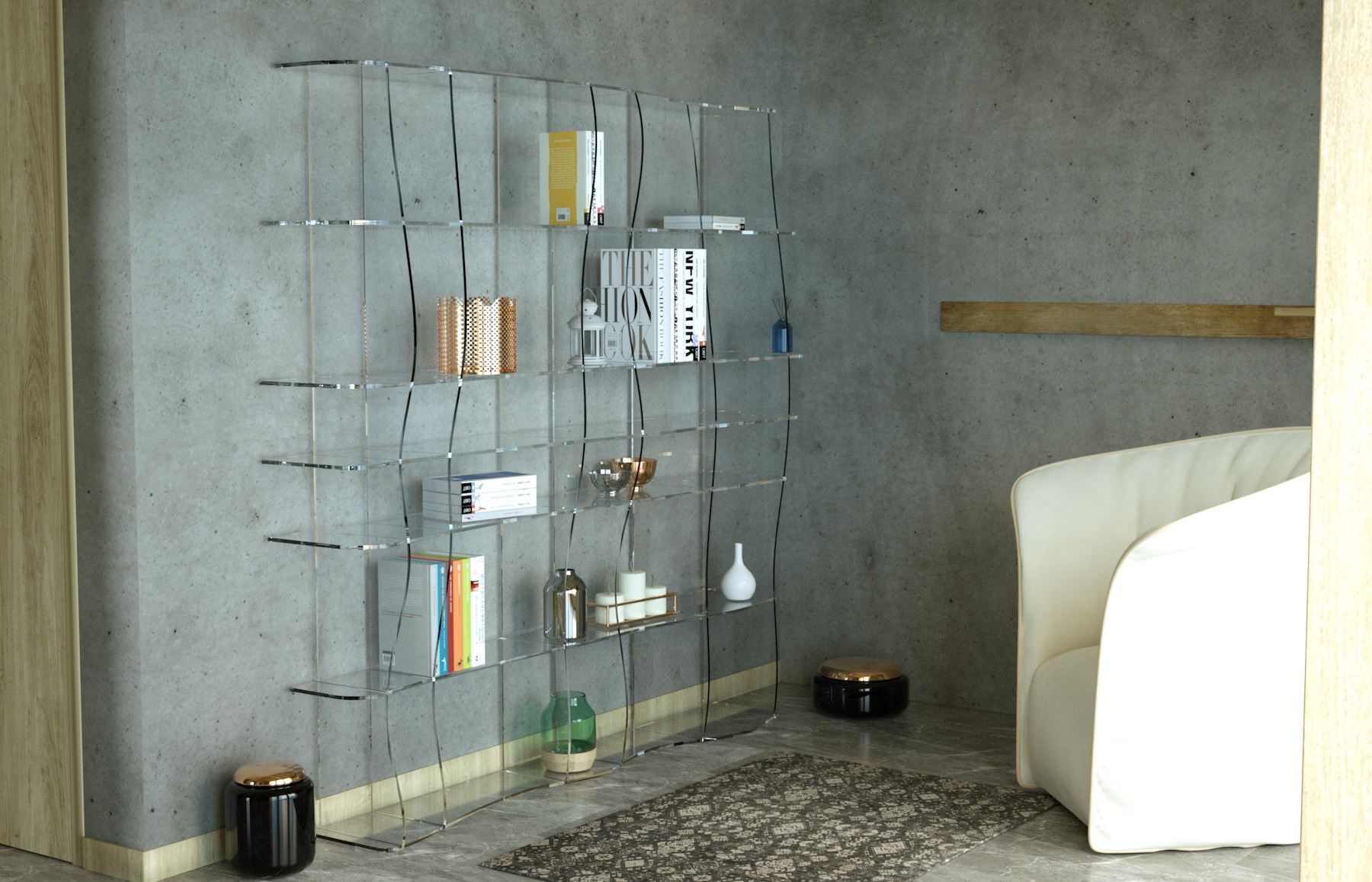 Libreria moderna in plexiglass Ocean