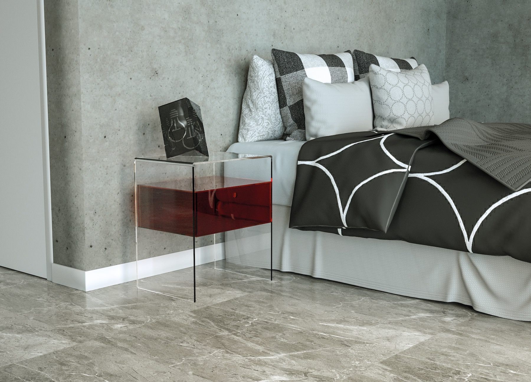 Comodino con cassetto in plexiglass Bianka