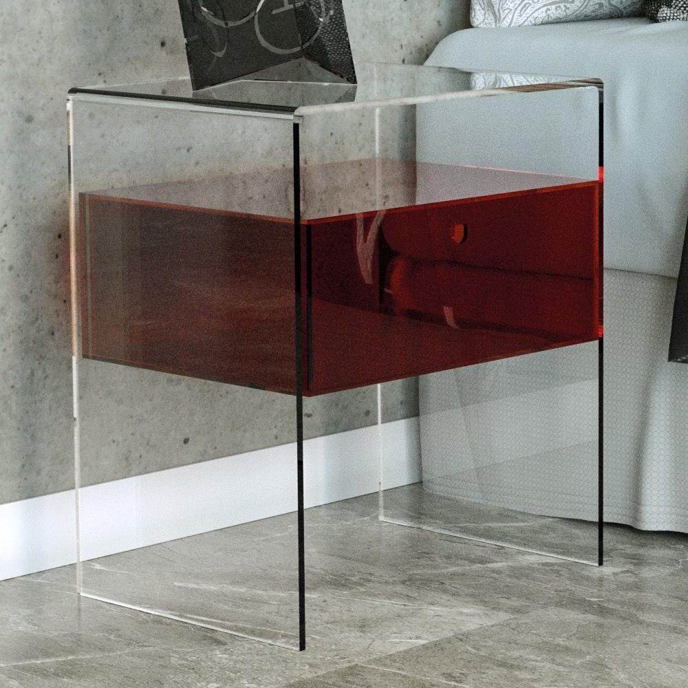 Comodino con cassetto in plexiglass Bianka