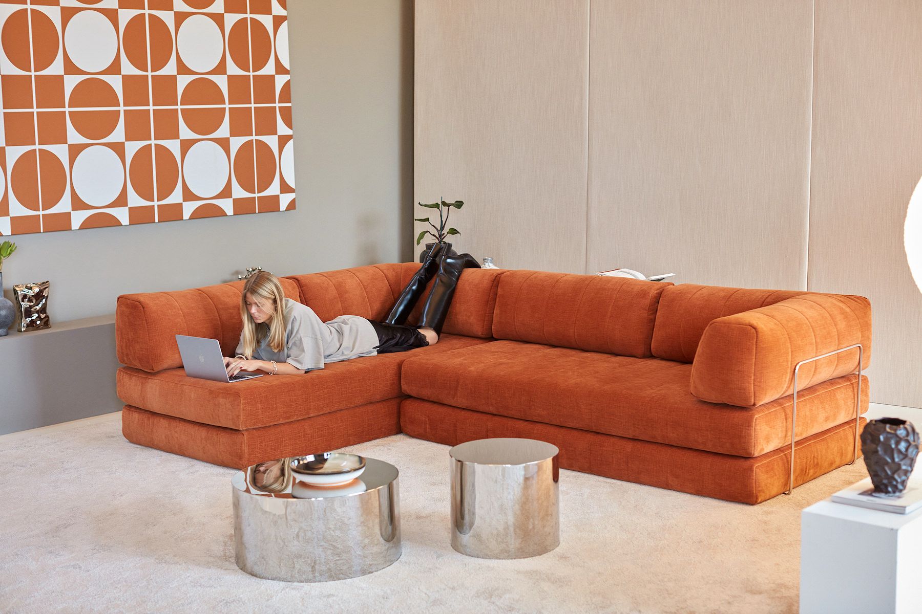 Divano letto matrimoniale angolare Cozypad C16 - 412 Esina Rust Orange