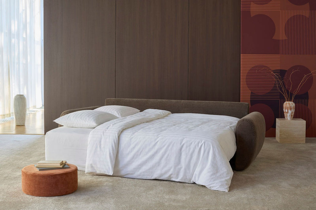 Divano letto matrimoniale con braccioli Norum Curve - 411 Esina Cedar Brown