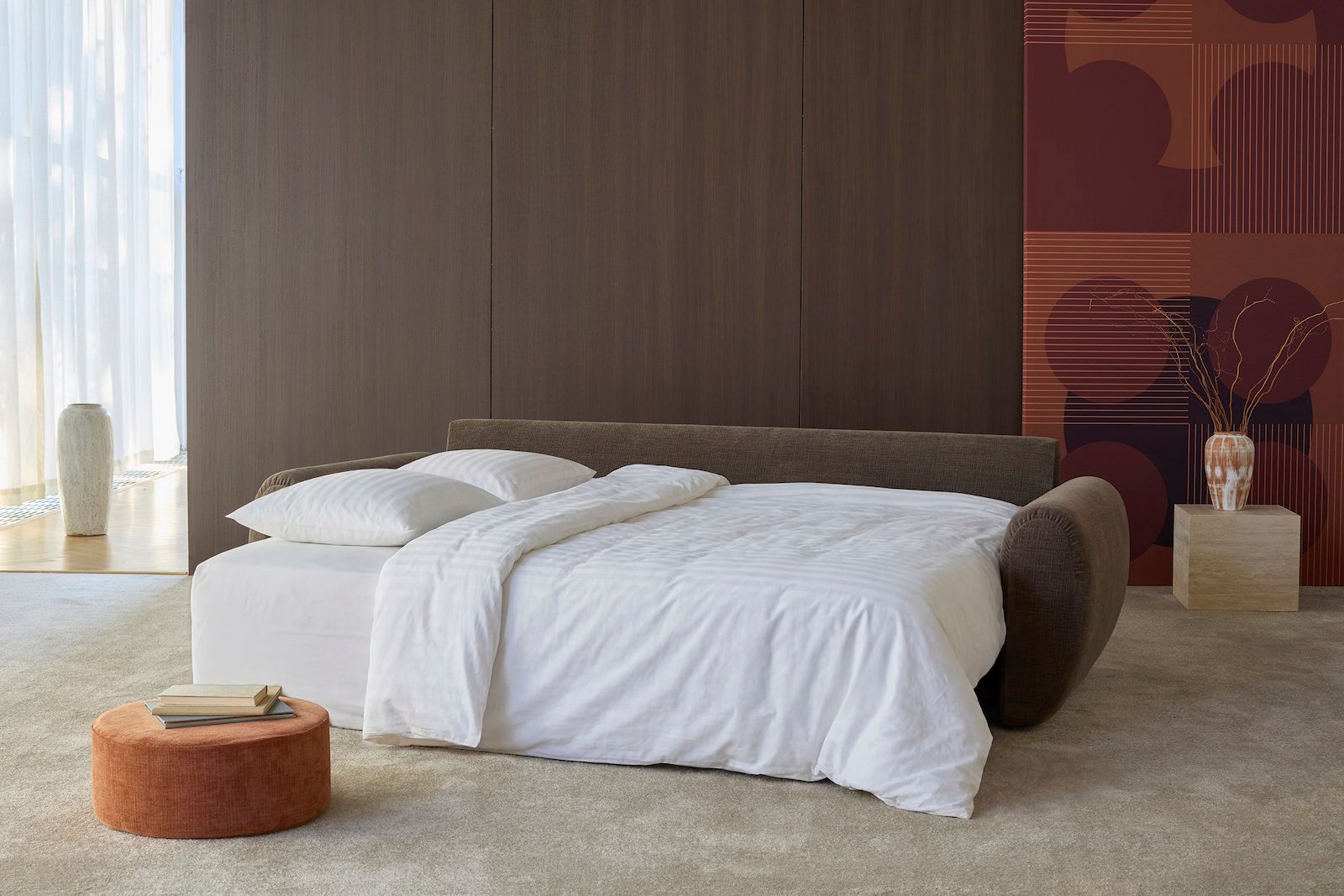 Divano letto matrimoniale con braccioli Norum Curve - 411 Esina Cedar Brown