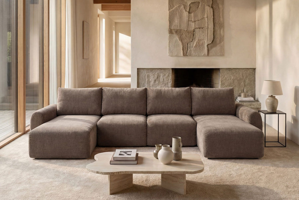 Divano letto matrimoniale con penisola Norum Curve U - 411 Esina Cedar Brown