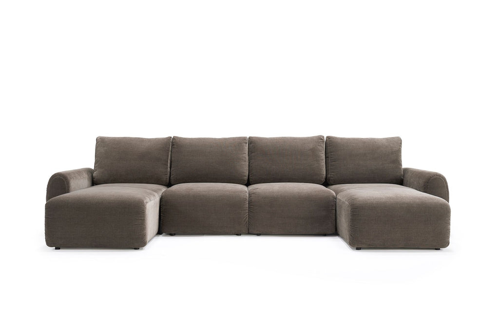 Divano letto matrimoniale con penisola Norum Curve U - 411 Esina Cedar Brown