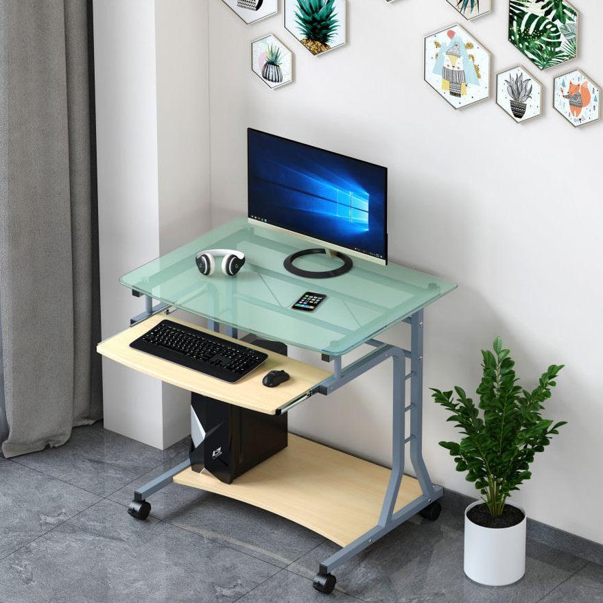 Scrivania per PC in metallo e vetro su ruote 80 x 60 cm per ufficio