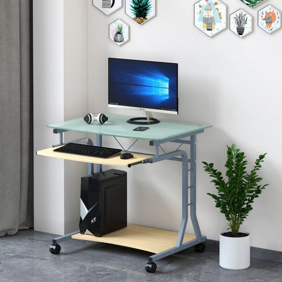 Scrivania per PC in metallo e vetro su ruote 80 x 60 cm per ufficio