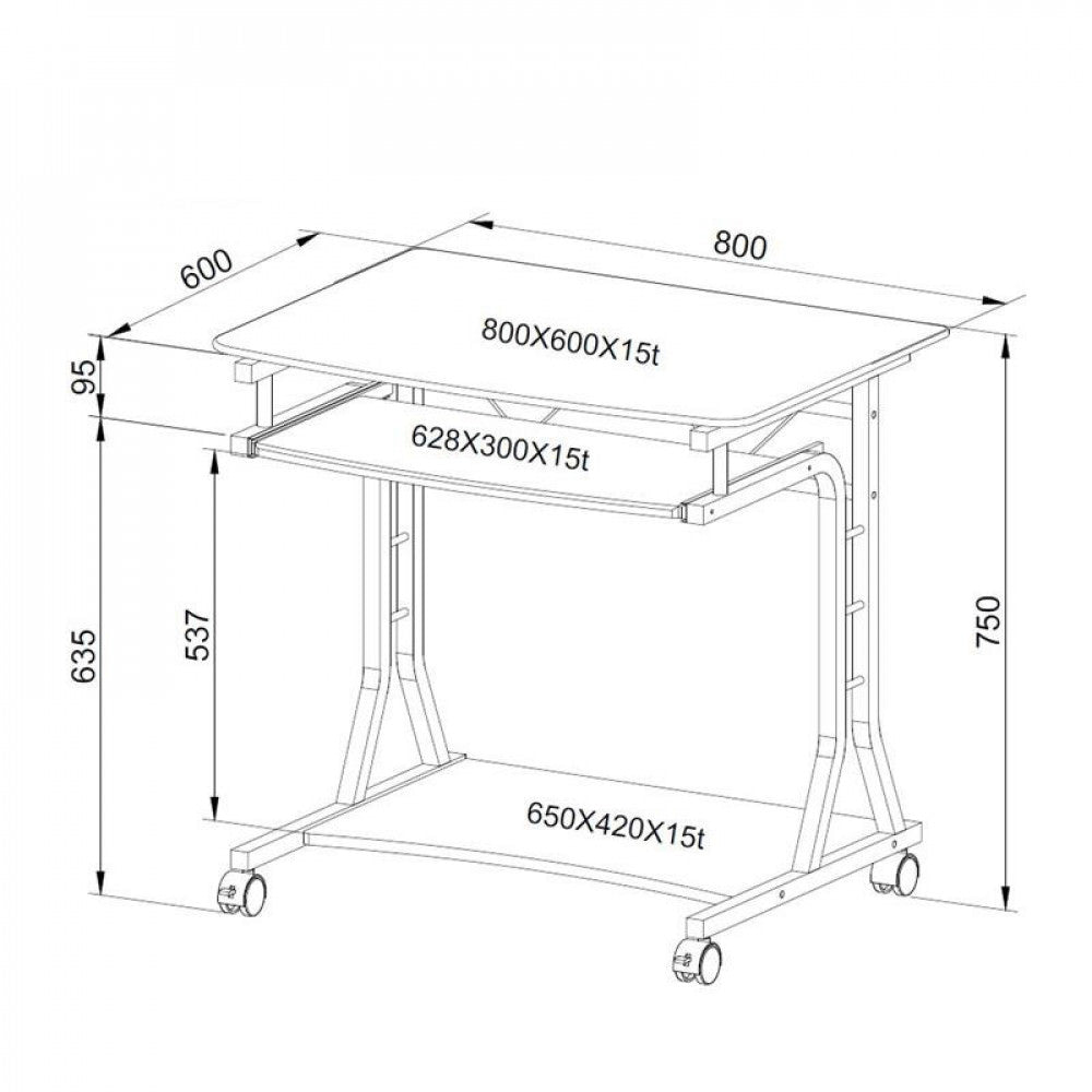 Scrivania per PC in metallo e vetro su ruote 80 x 60 cm per ufficio
