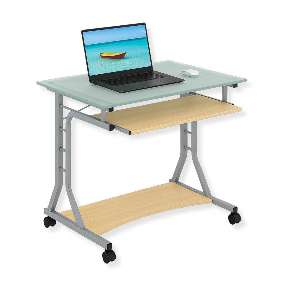 Scrivania per PC in metallo e vetro su ruote 80 x 60 cm per ufficio