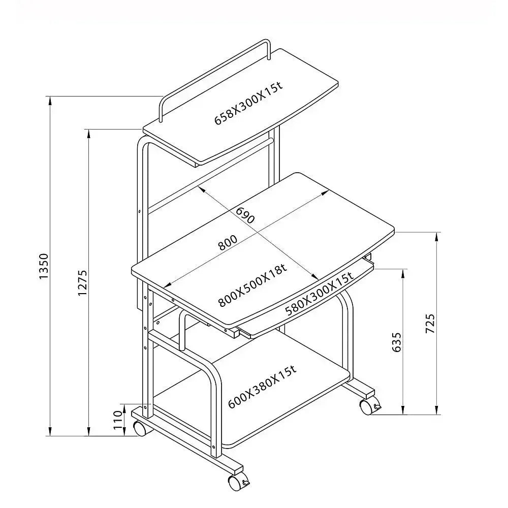 Scrivania porta PC con ruote e porta stampante Kompy