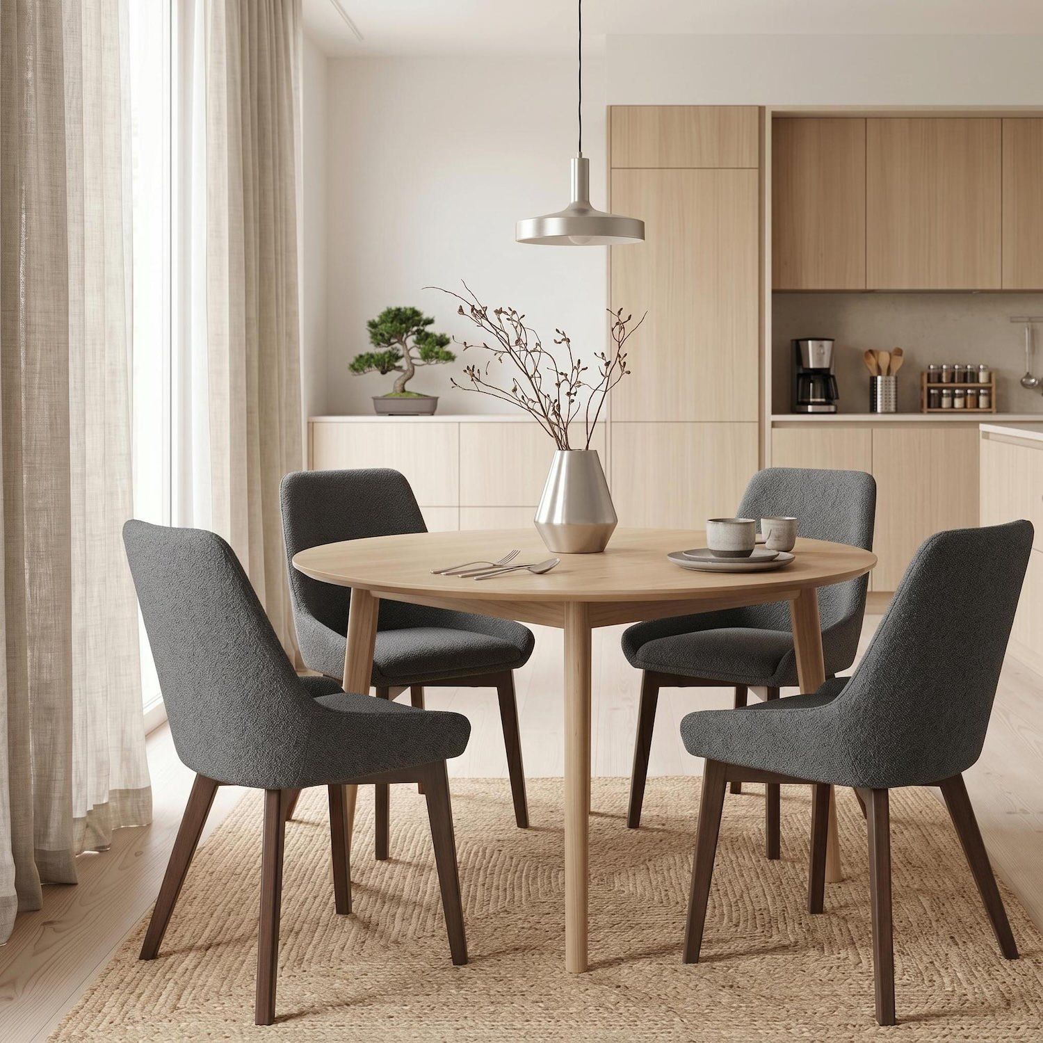 Set 4 sedie imbottite in legno e tessuto Avenor - Grigio scuro