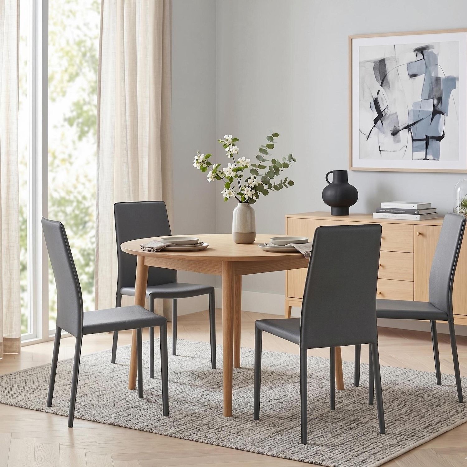 Set 4 sedie impilabili in similcuoio Levina - Grigio scuro