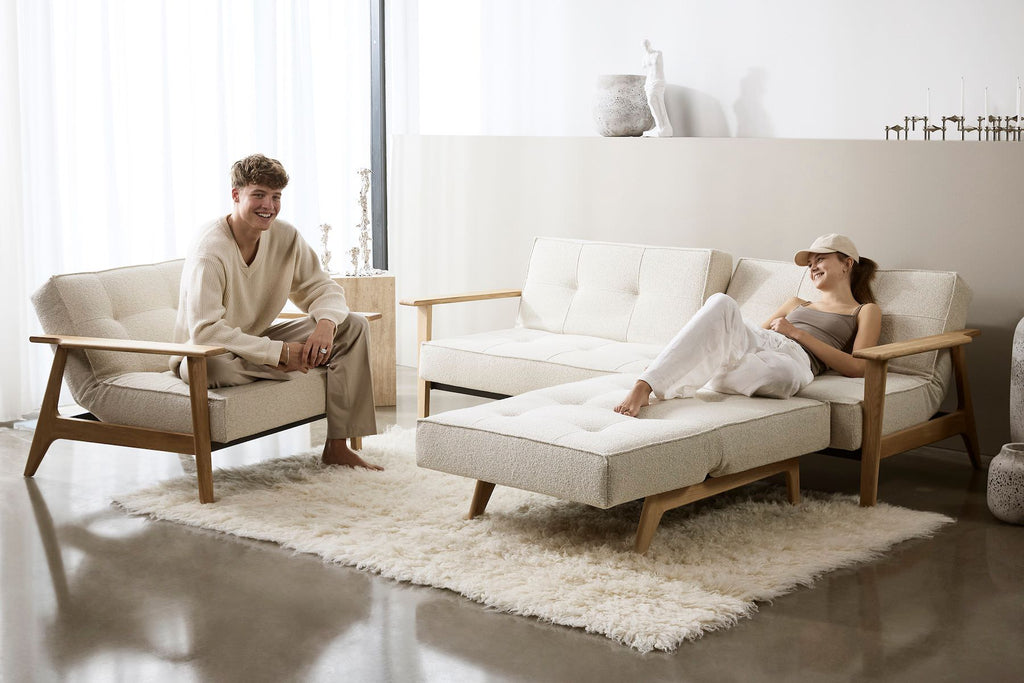 Poltrona design scandinavo in tessuto o velluto SplitBack Frej - 357 Taura Off White