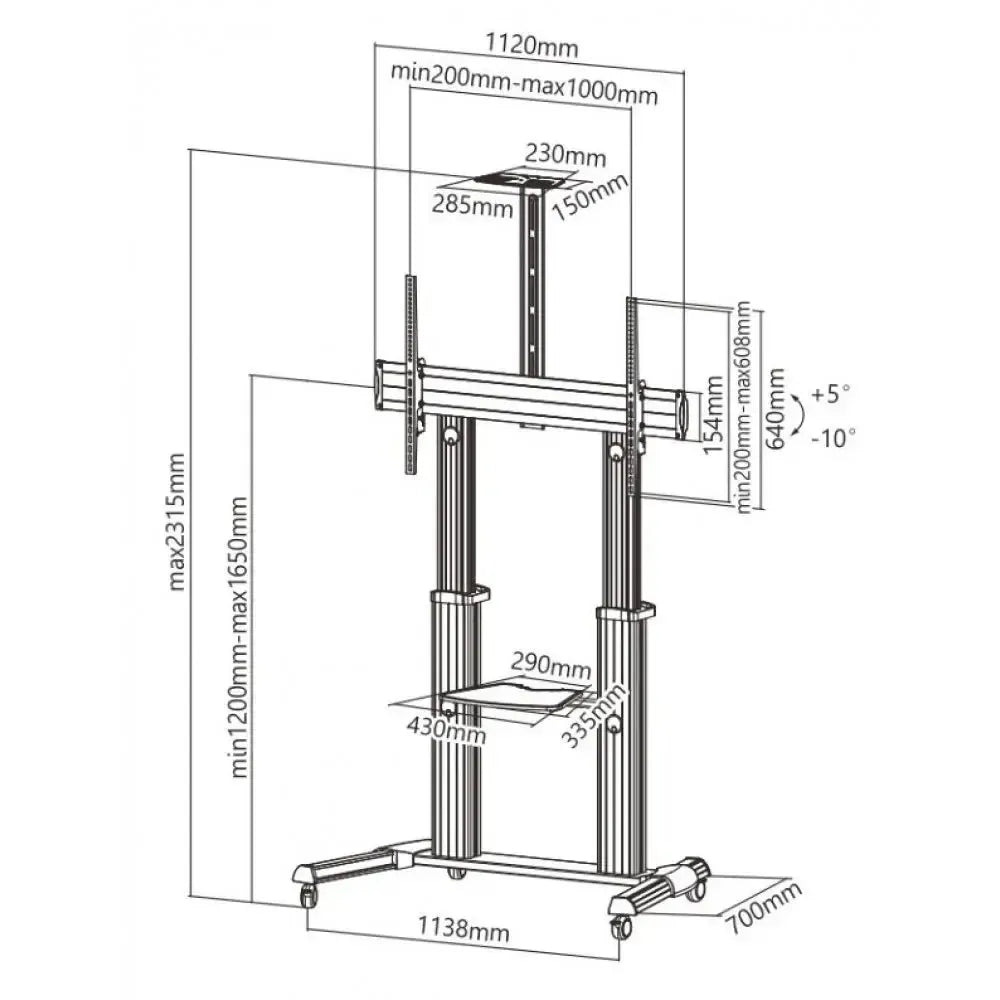 Carrello porta TV grandi dimensioni 60" - 100" Fabian