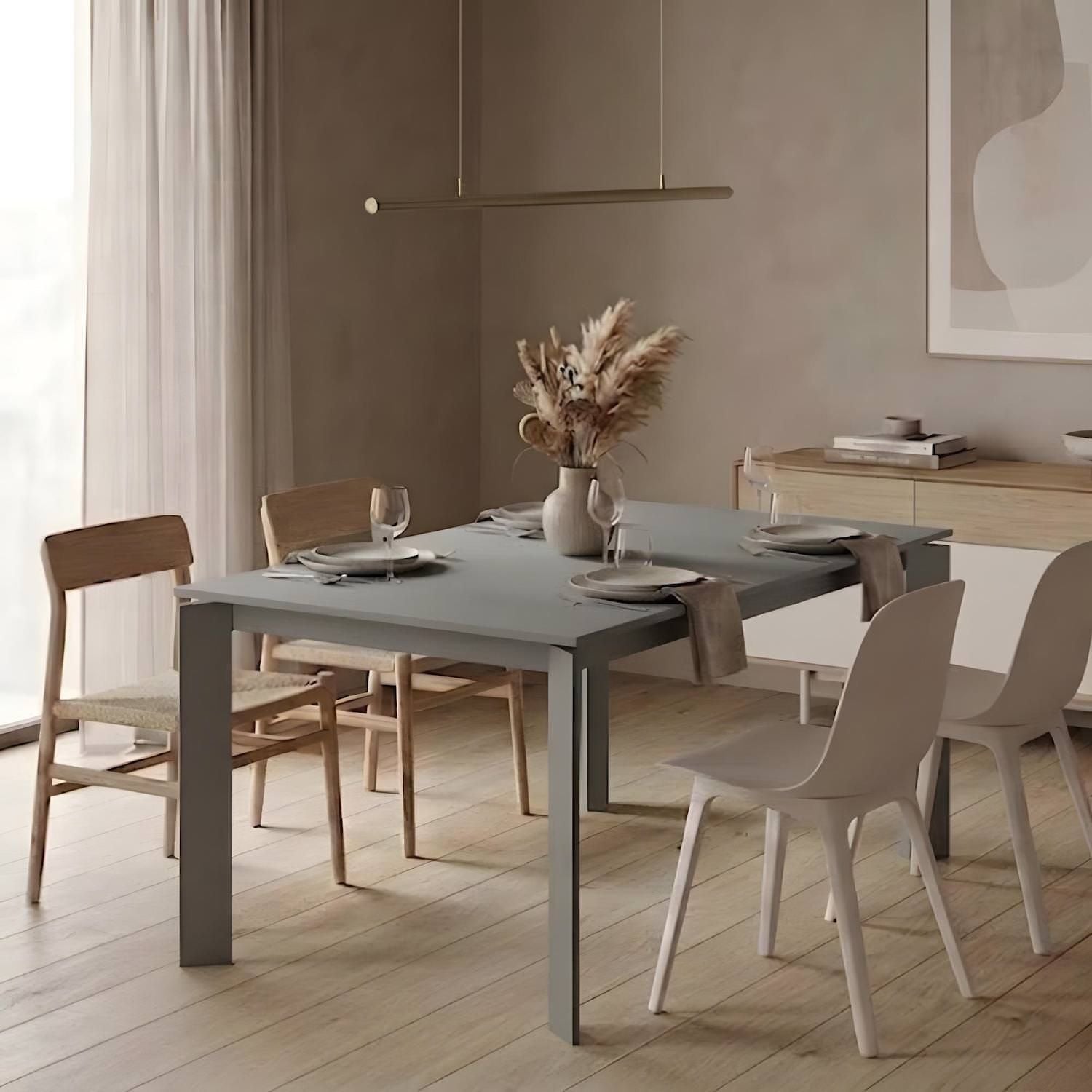 Tavolo allungabile Lumis in vetro e metallo 120-170 cm | Grigio