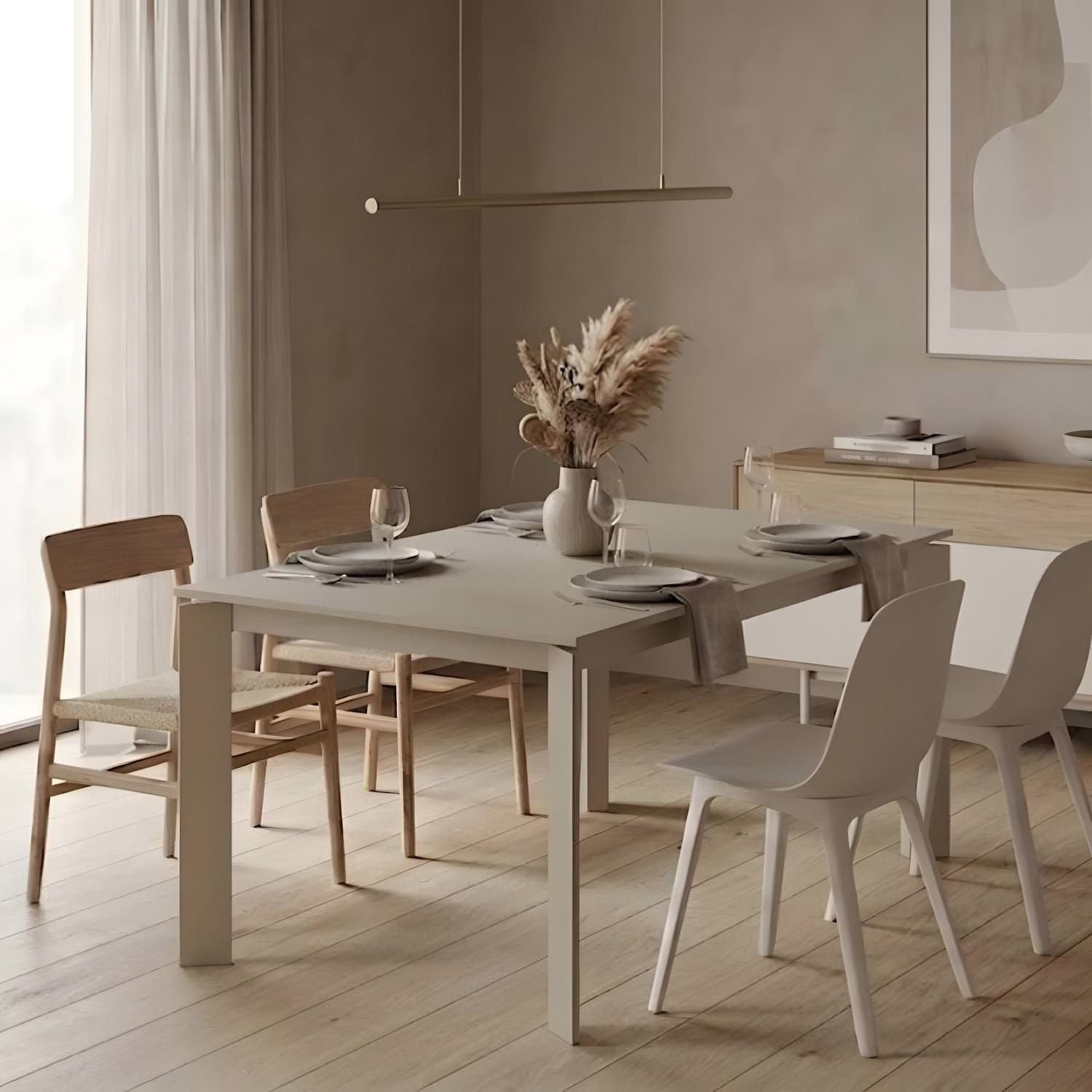 Tavolo allungabile Lumis in vetro e metallo 120-170 cm | Tortora