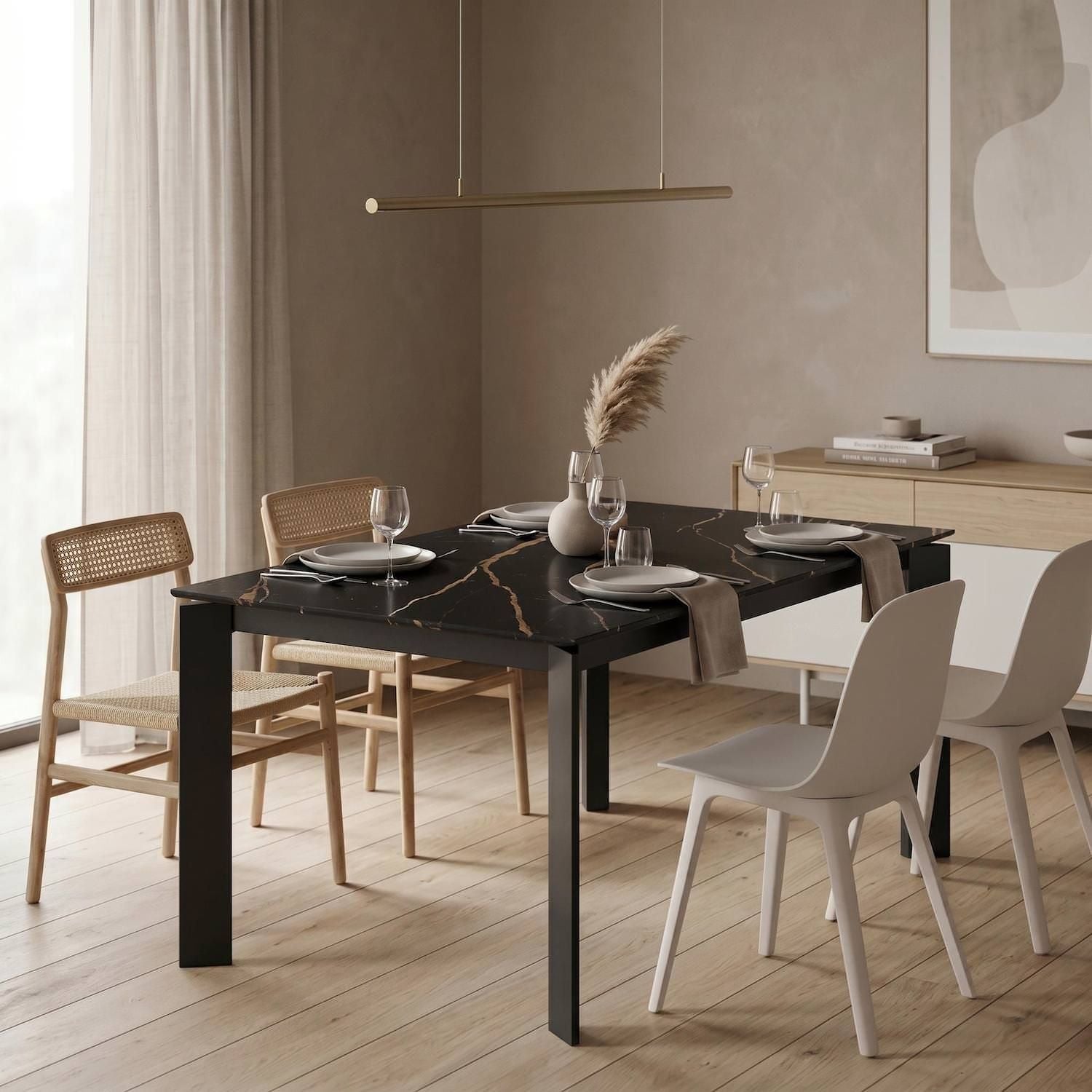 Tavolo allungabile Lumis Marble in ceramica e metallo 120-170 cm - Nero