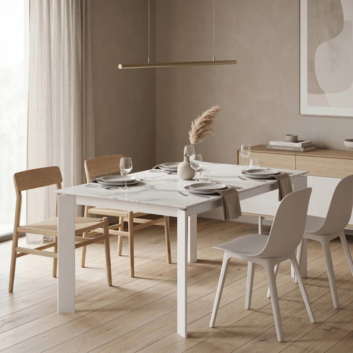 Tavolo allungabile Lumis Marble in ceramica e metallo 120-170 cm - Bianco