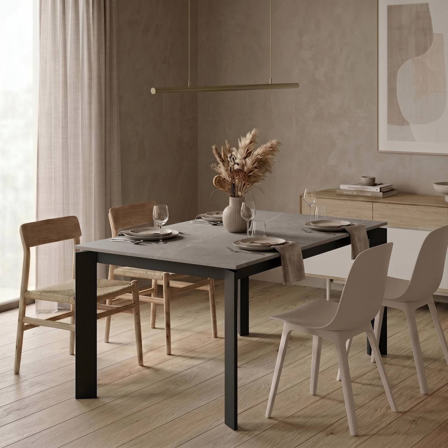 Tavolo allungabile Lumis Marble in ceramica e metallo 120-170 cm - Grigio
