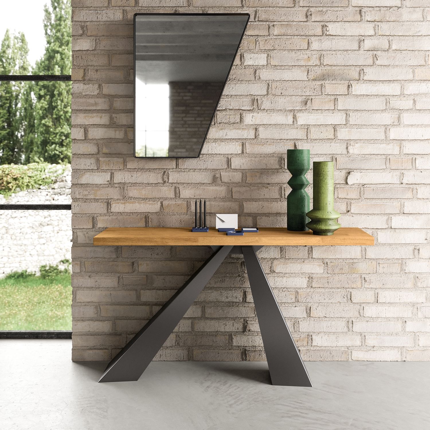Consolle ingresso in metallo e legno massello Vesper