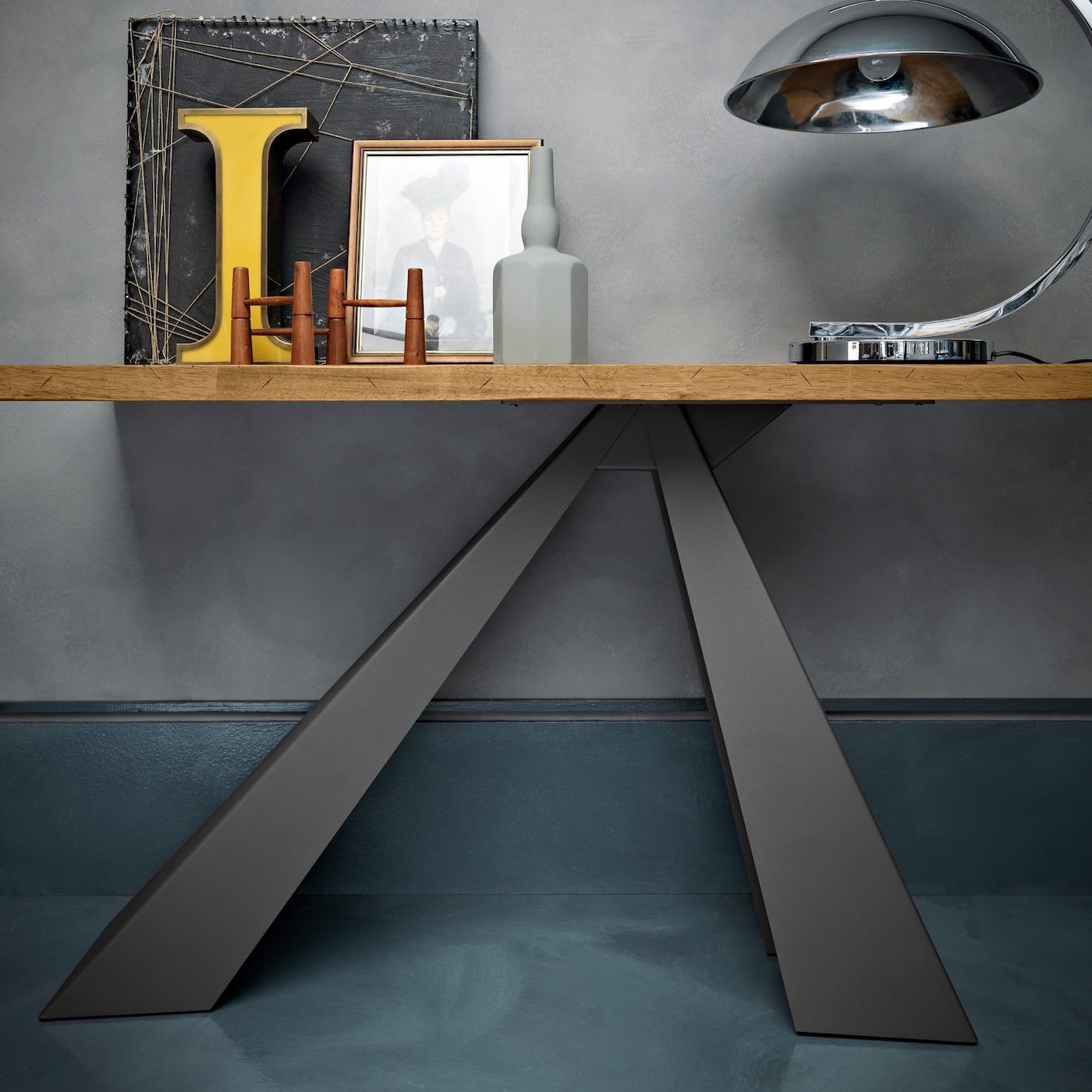 Consolle ingresso in metallo e legno massello Vesper