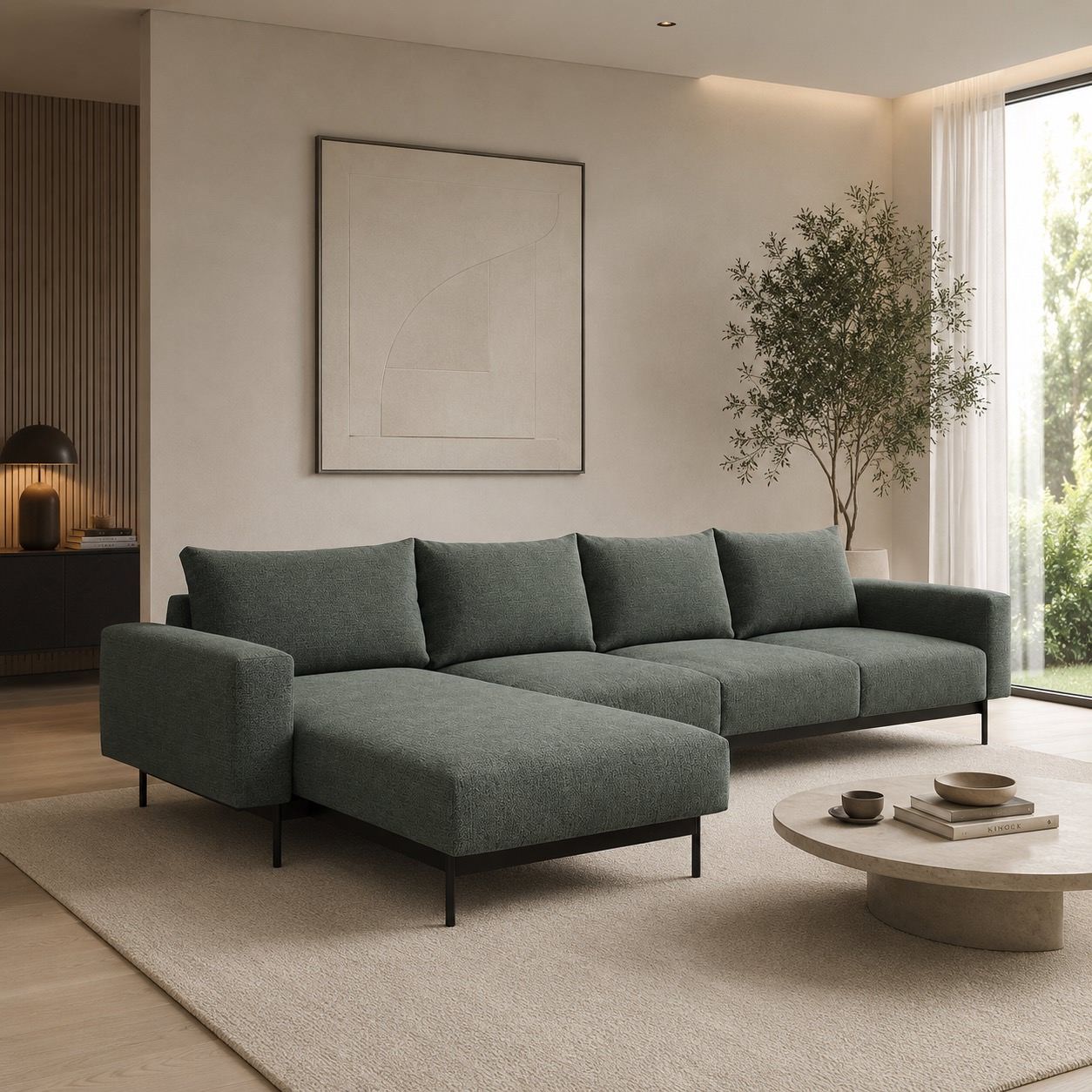 Divano con penisola chaise longue Arthon B3 - Carreno 770 Cielo Blue