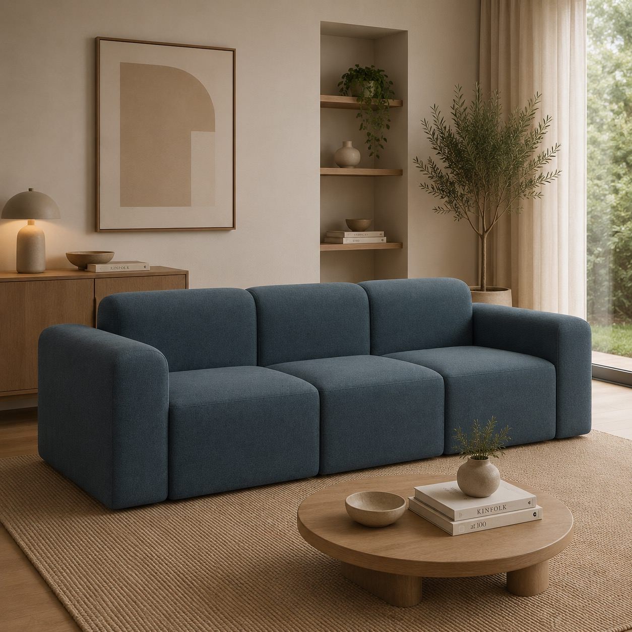 Divano a tre posti con braccioli Rund A3L - Denari 489 Royal Blue
