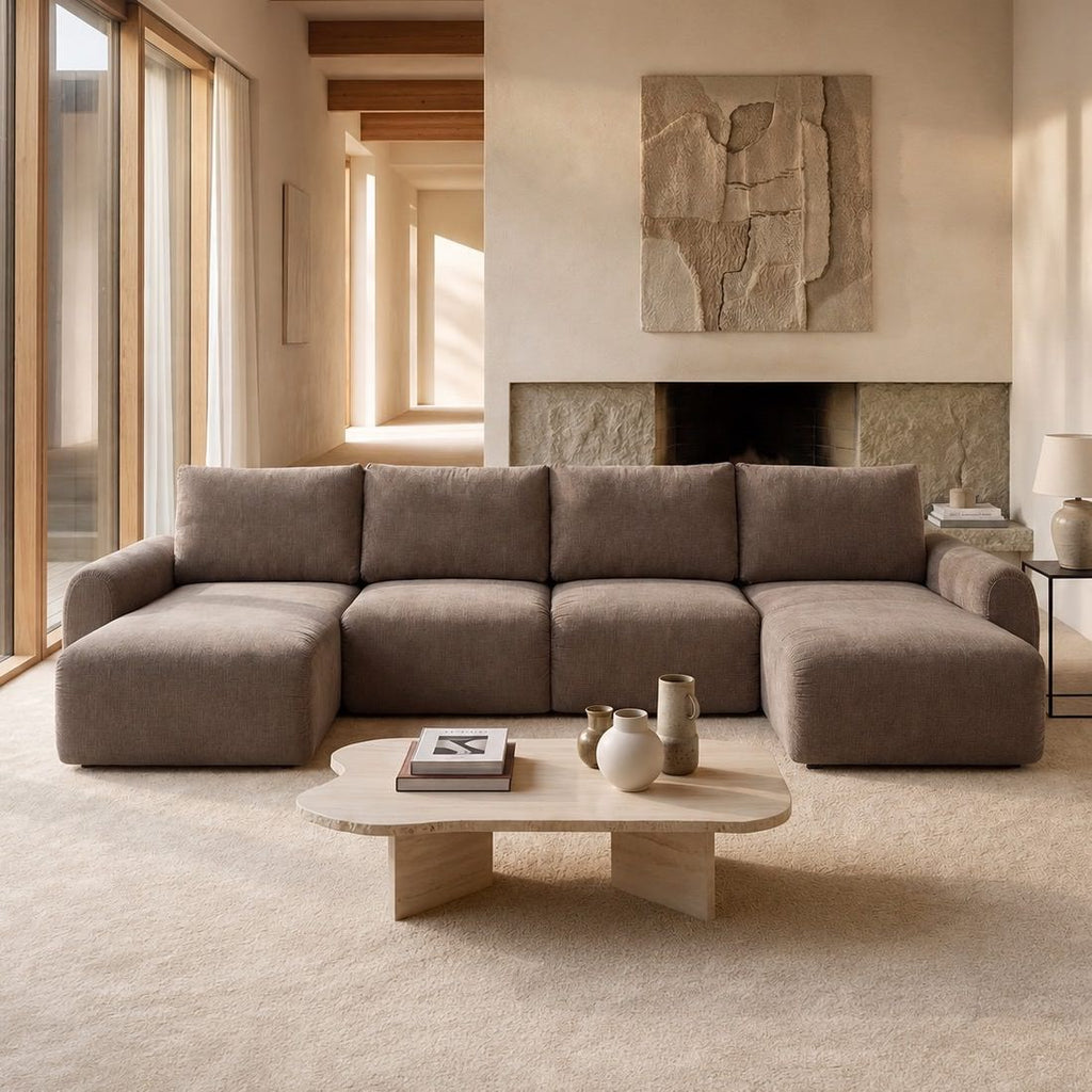 Divano letto matrimoniale con penisola Norum Curve U - 411 Esina Cedar Brown
