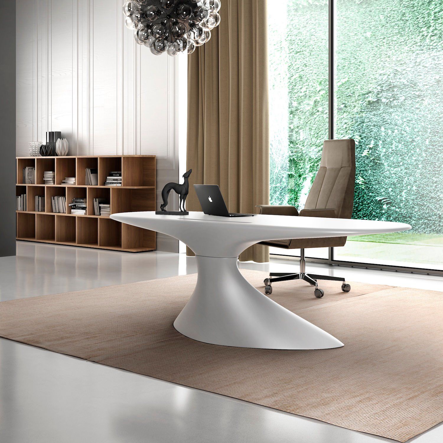 Novar | Scrivania di Design in Vetroresina Made in Italy - Bianco Nuvola