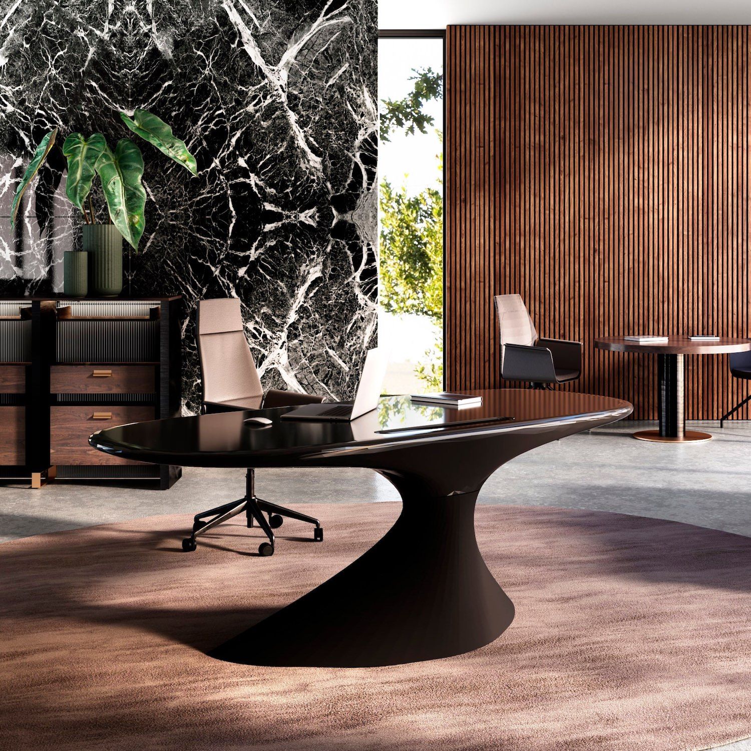 Novar | Scrivania di Design in Vetroresina Made in Italy - Nero Tempesta