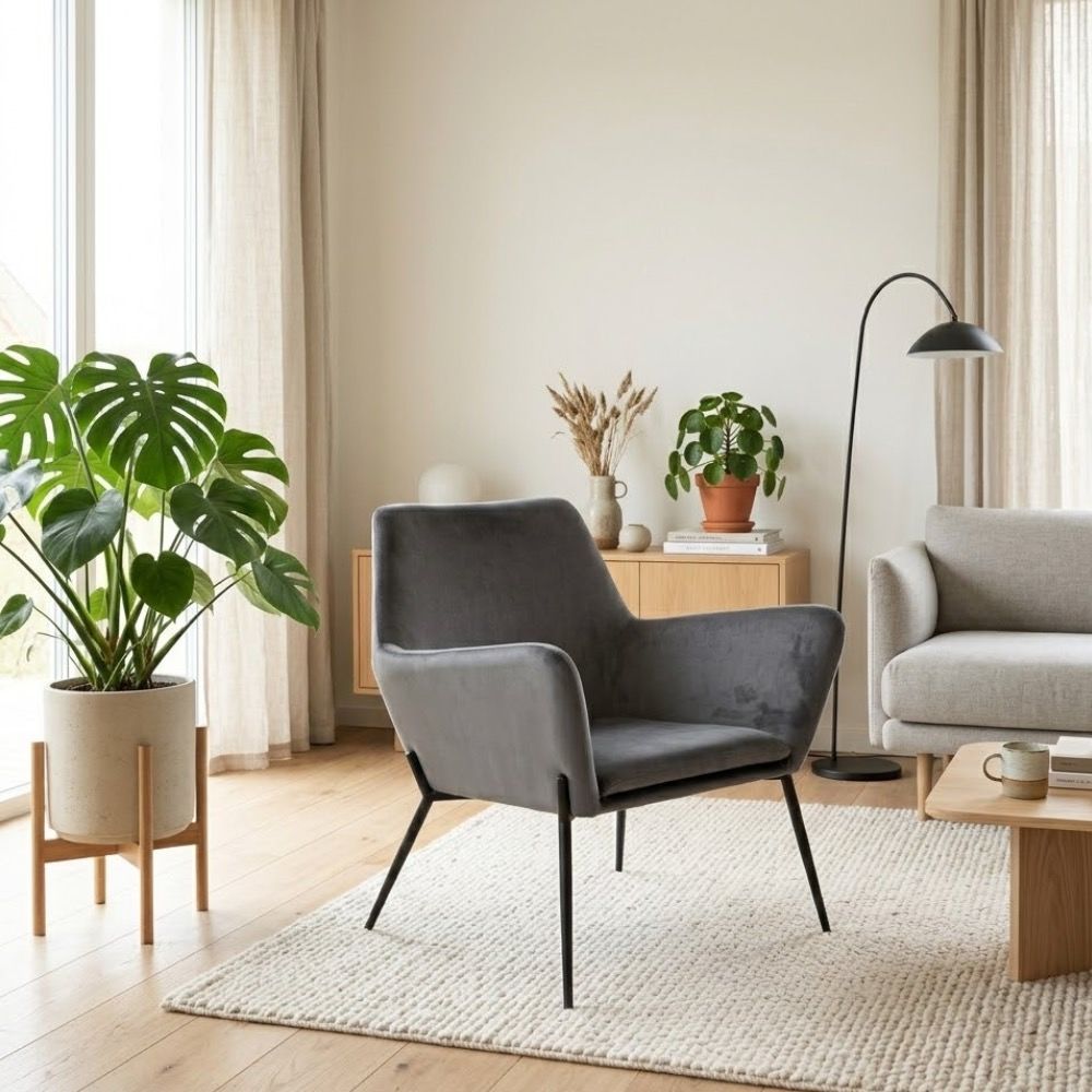 Poltroncina Mira in Velluto | Poltrona Moderna per Salotto e Camera - Antracite