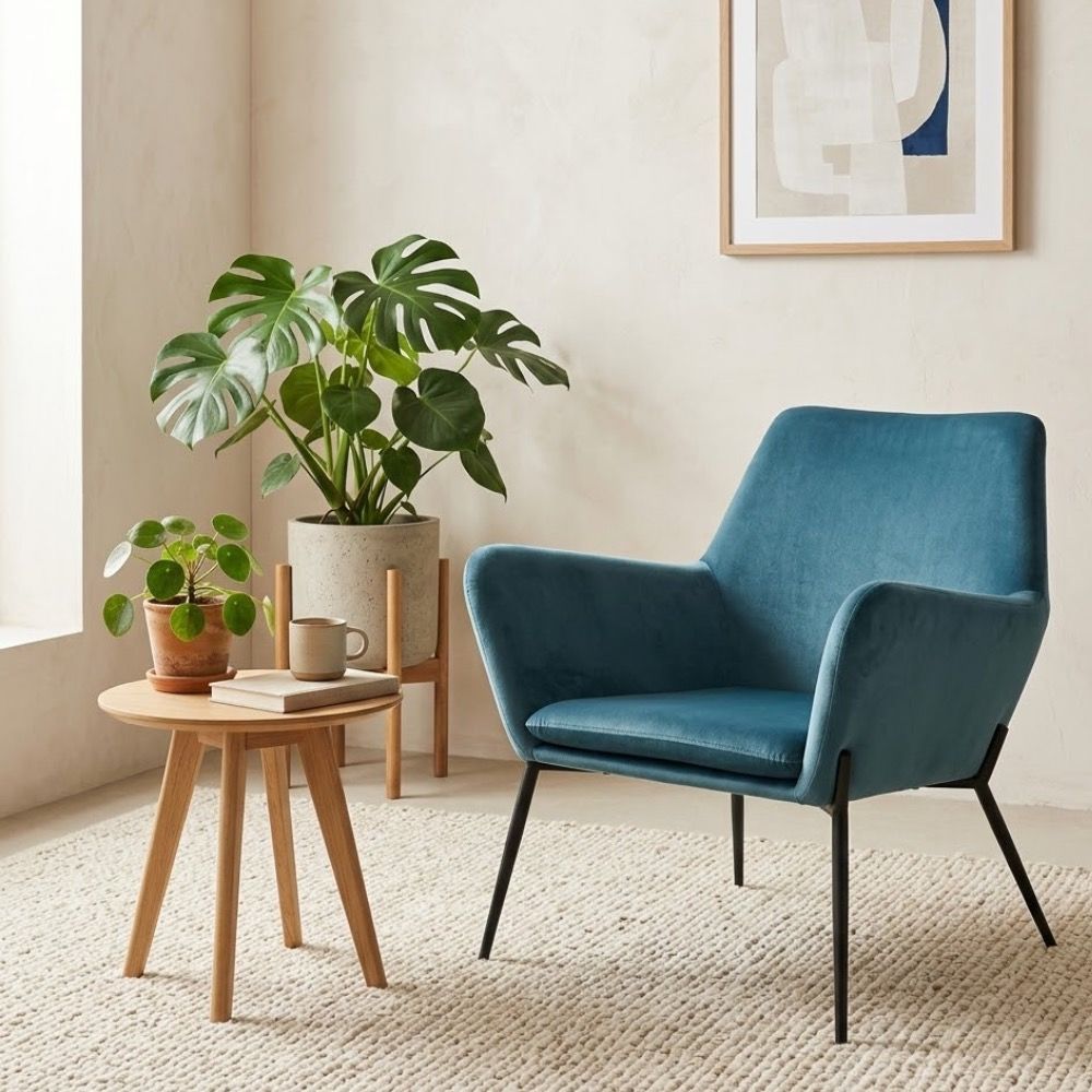 Poltroncina Mira in Velluto | Poltrona Moderna per Salotto e Camera - Blu