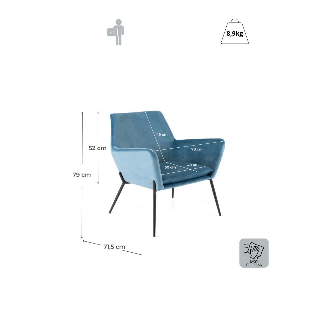 Poltroncina Mira in Velluto | Poltrona Moderna per Salotto e Camera - Blu