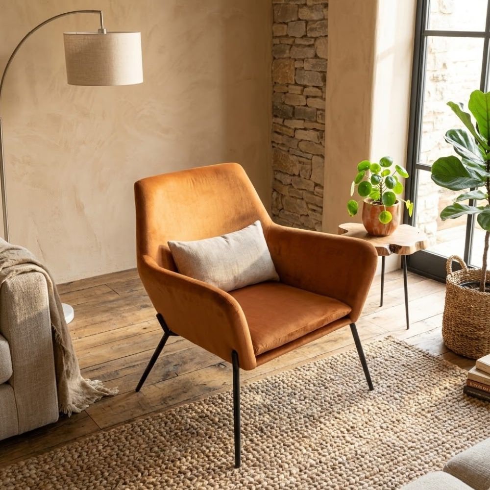 Poltroncina Mira in Velluto | Poltrona Moderna per Salotto e Camera - Caramello
