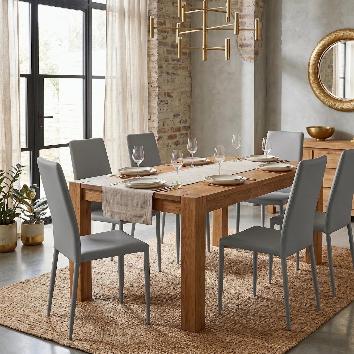 Set 4 sedie sala da pranzo Eloria | Imbottite e impilabili | Grigio chiaro