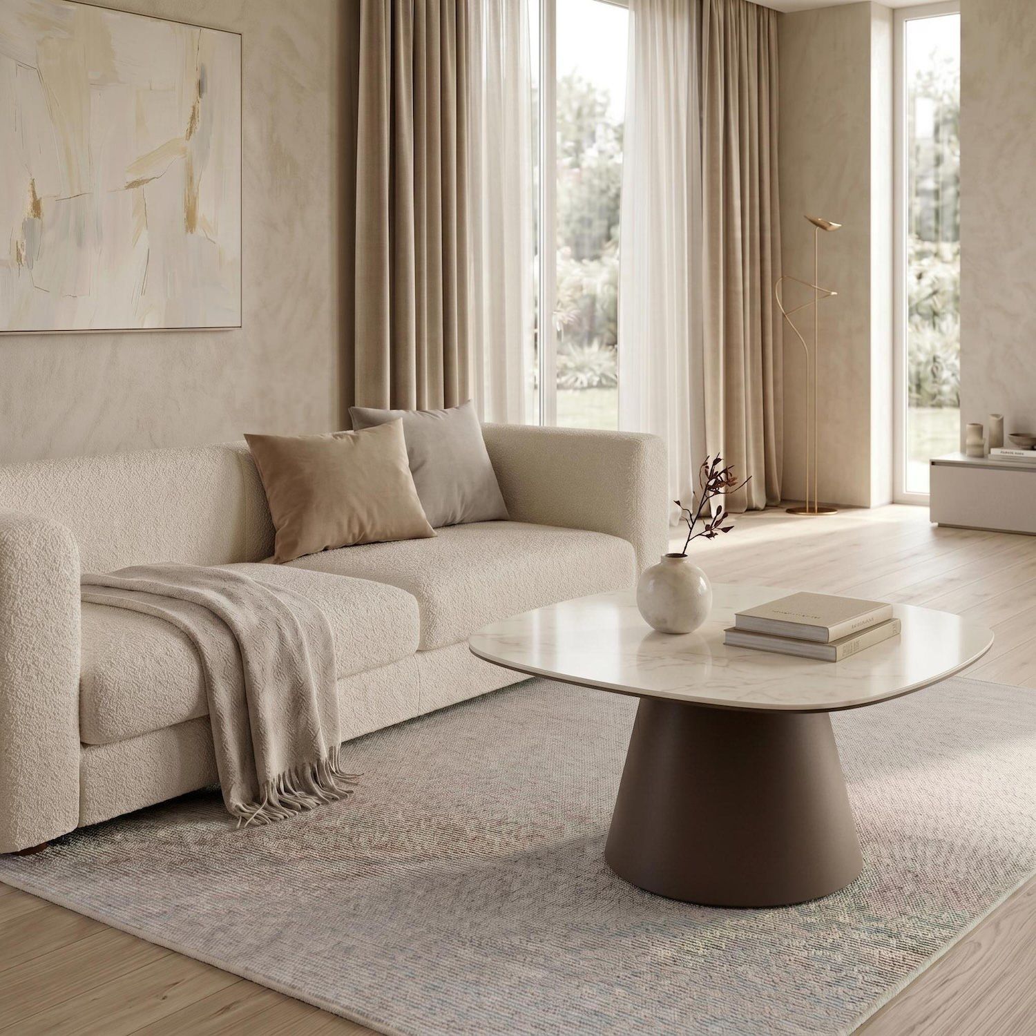Tavolino da salotto in metallo e ceramica Marven Big - Calacatta Oro