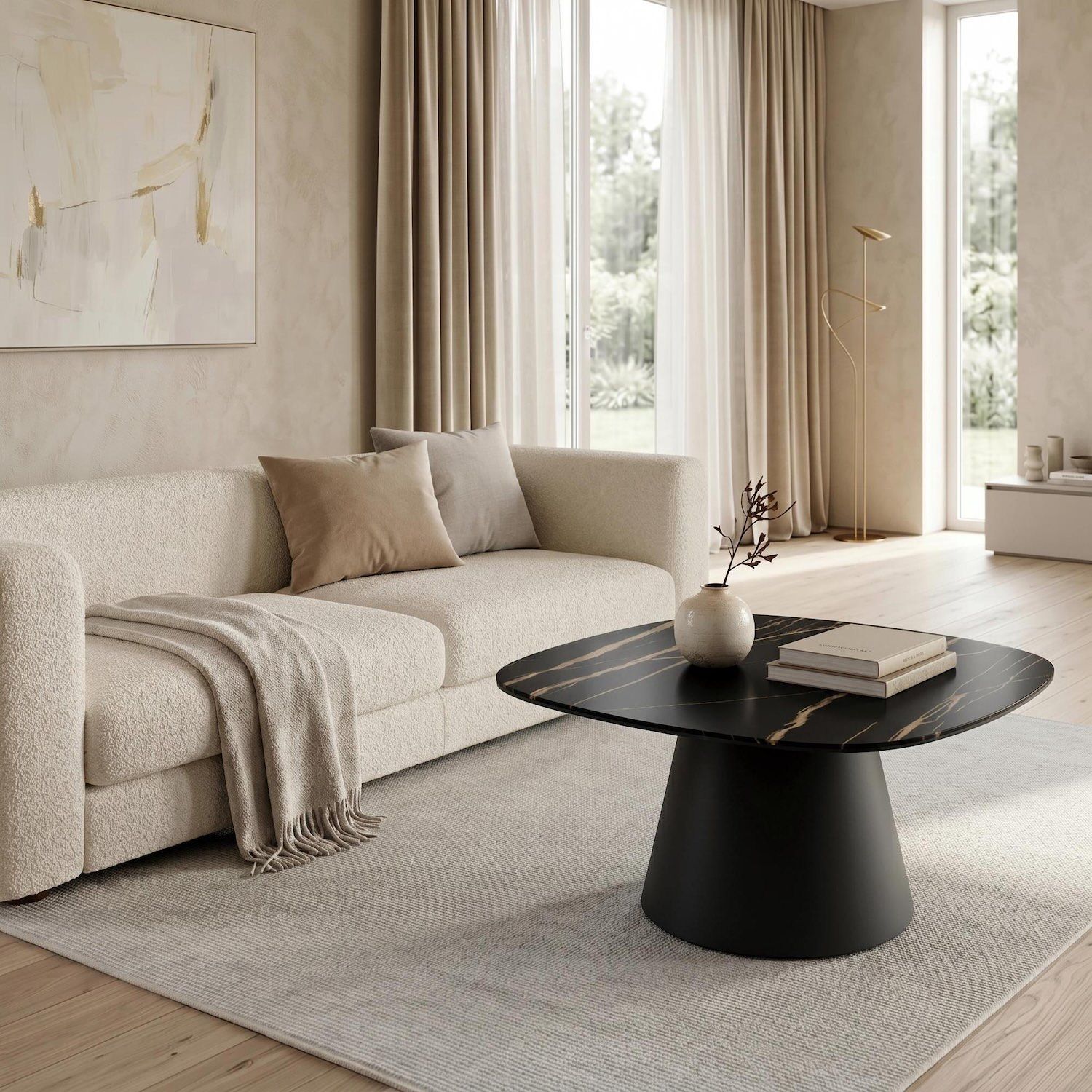 Tavolino da salotto in metallo e ceramica Marven Big - Nero portoro