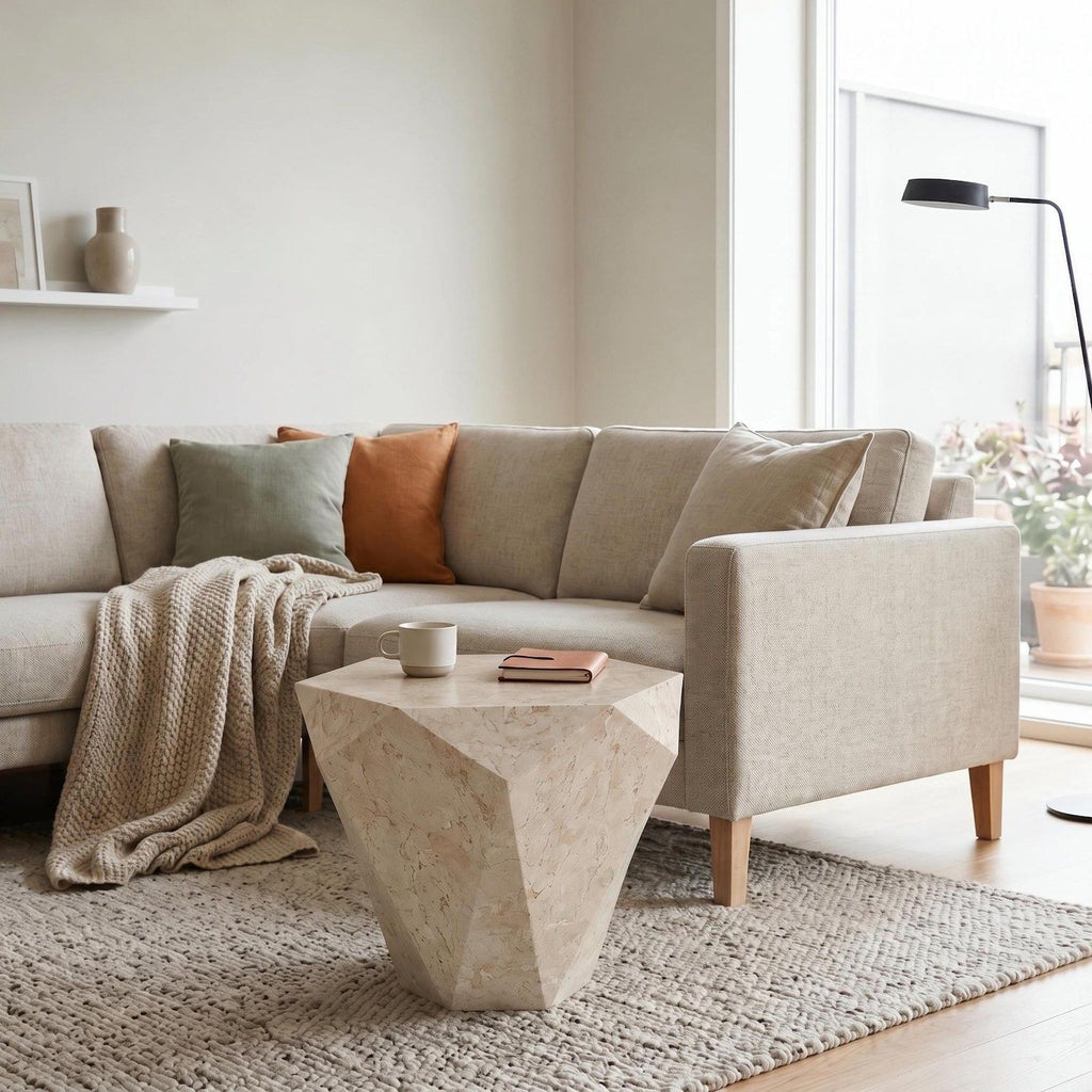 Tavolino comodino in pietra fossile beige o grigio Dorel Small - Beige