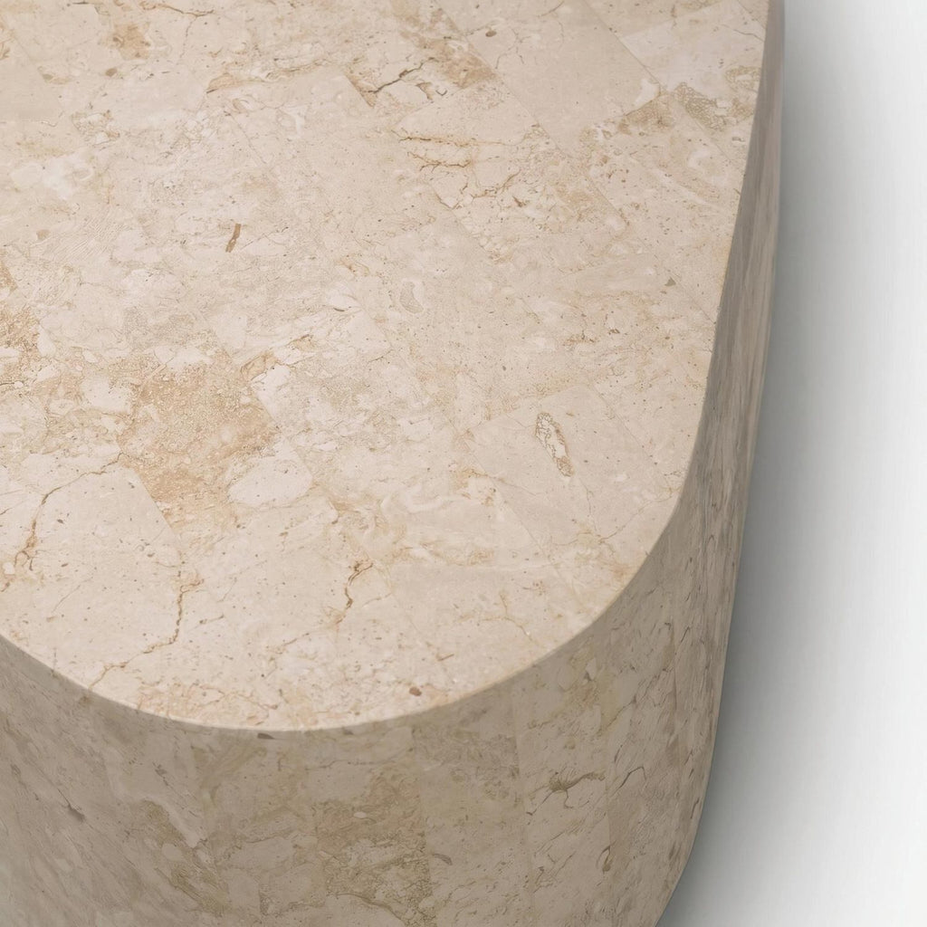 Tavolino in pietra fossile beige o grigio Kora | Design Moderno