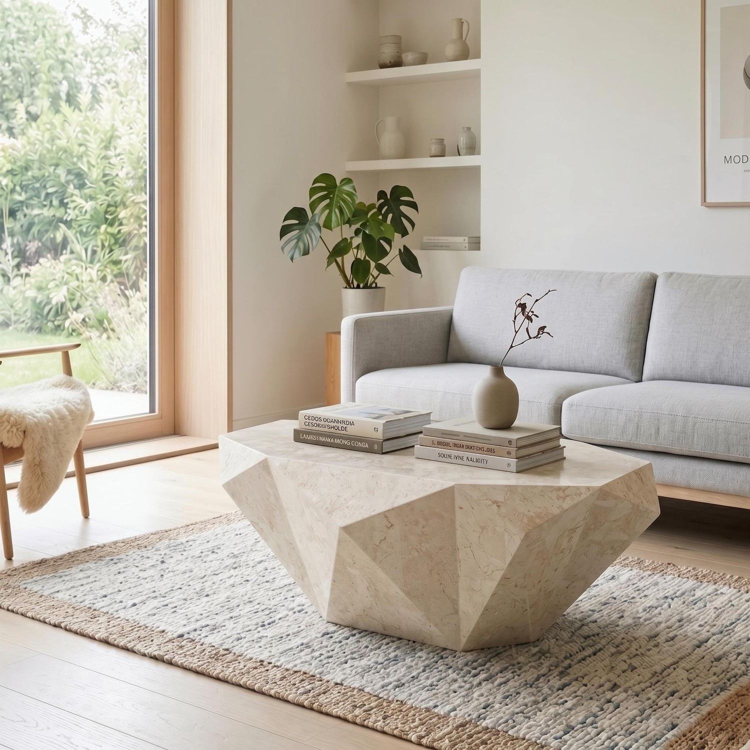 Tavolino in pietra fossile beige o grigio Dorel - Beige