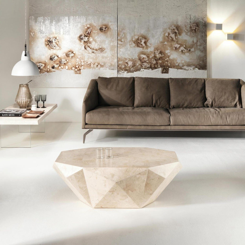 Tavolino in pietra fossile beige o grigio Dorel - Beige