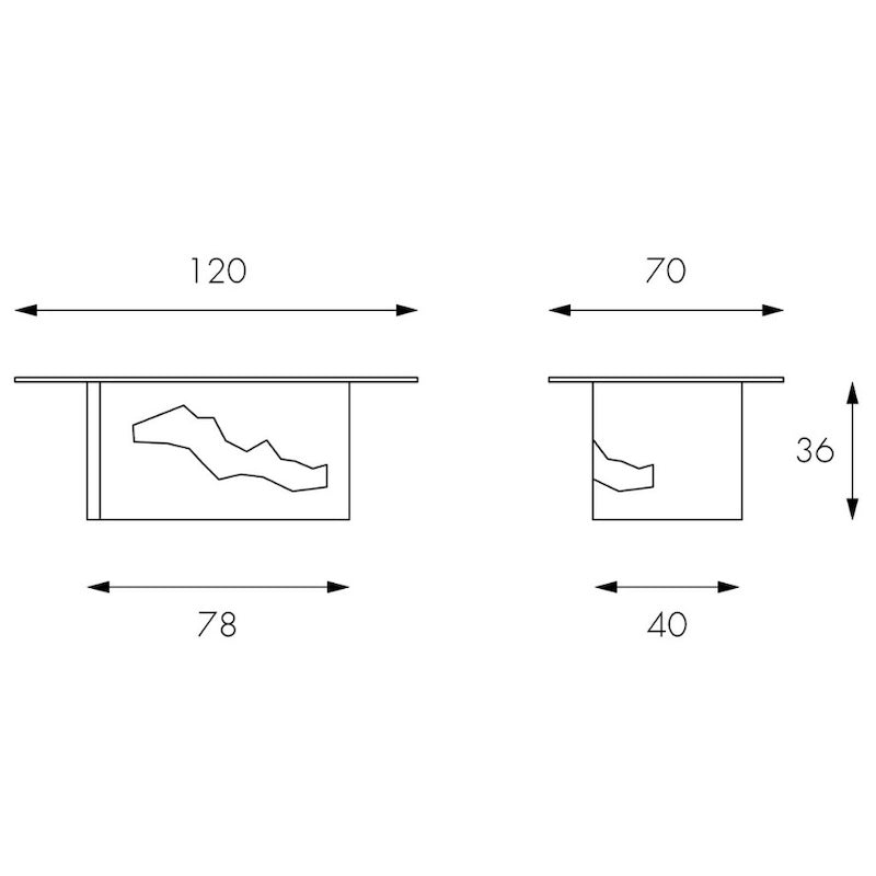 Tavolino da salotto Orian in pietra fossile e vetro temperato