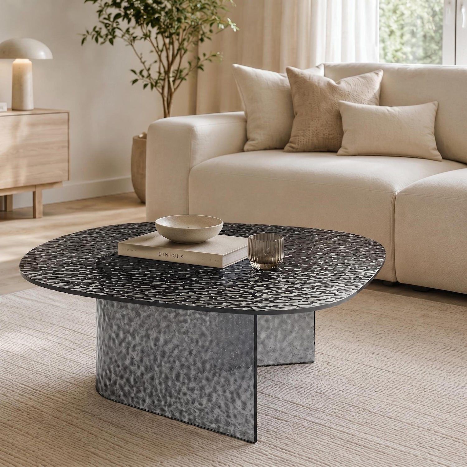 Tavolino in vetro martellato bronzo o fumé Auris Big | Design Moderno