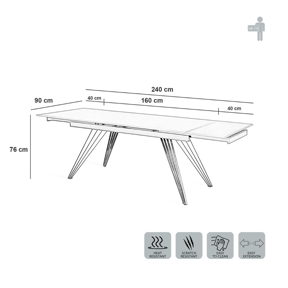 Tavolo allungabile in ceramica effetto Koris 160-240 cm | 10 Posti