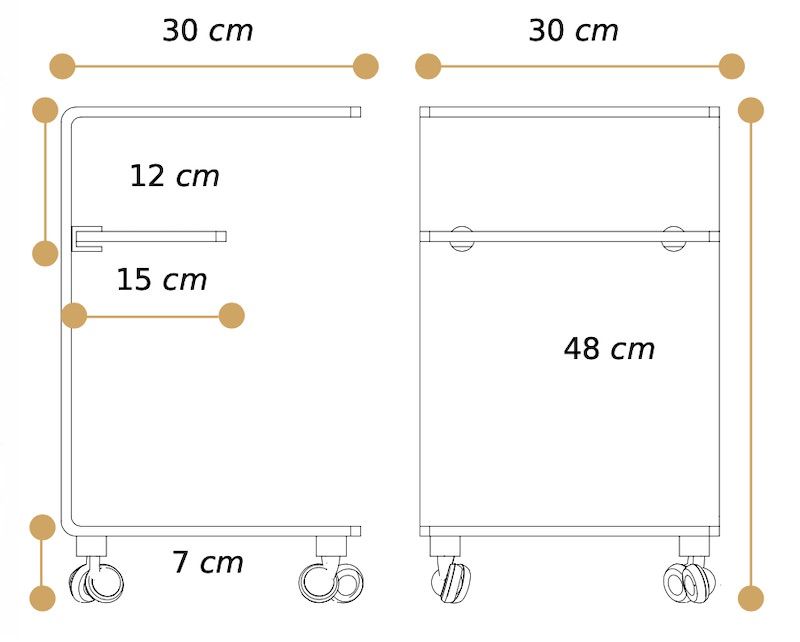 Misure comodino Breanna Ruote